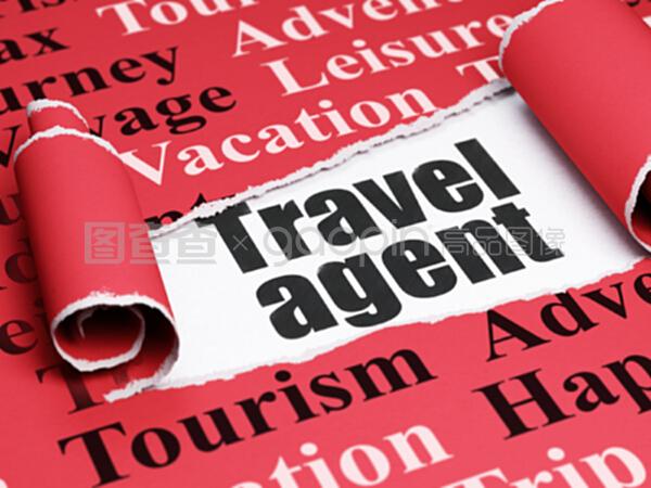 假期概念黑文旅行社在一张破纸下